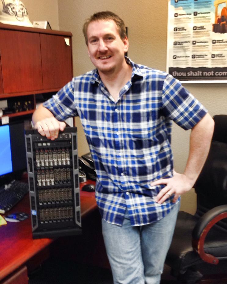 James Levisee, Lingo Technologies founder, with a server in 2009 while running his own web development company
