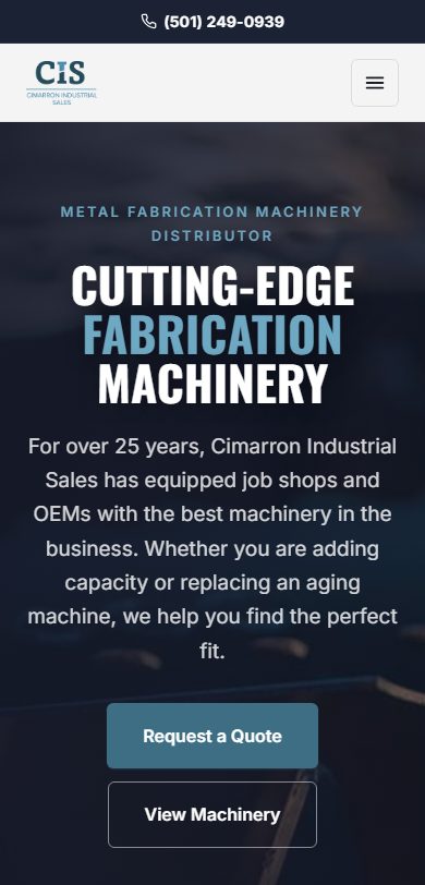 Cimarron Industrial Sales mobile website built by Lingo, Arkansas metal fabrication machinery distributor web design