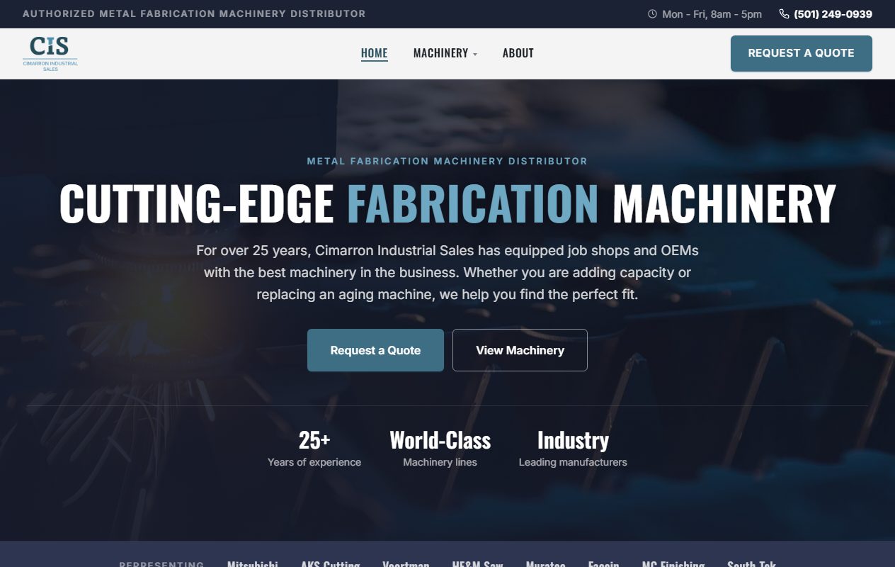 Cimarron Industrial Sales website built by Lingo, Arkansas metal fabrication machinery distributor web design
