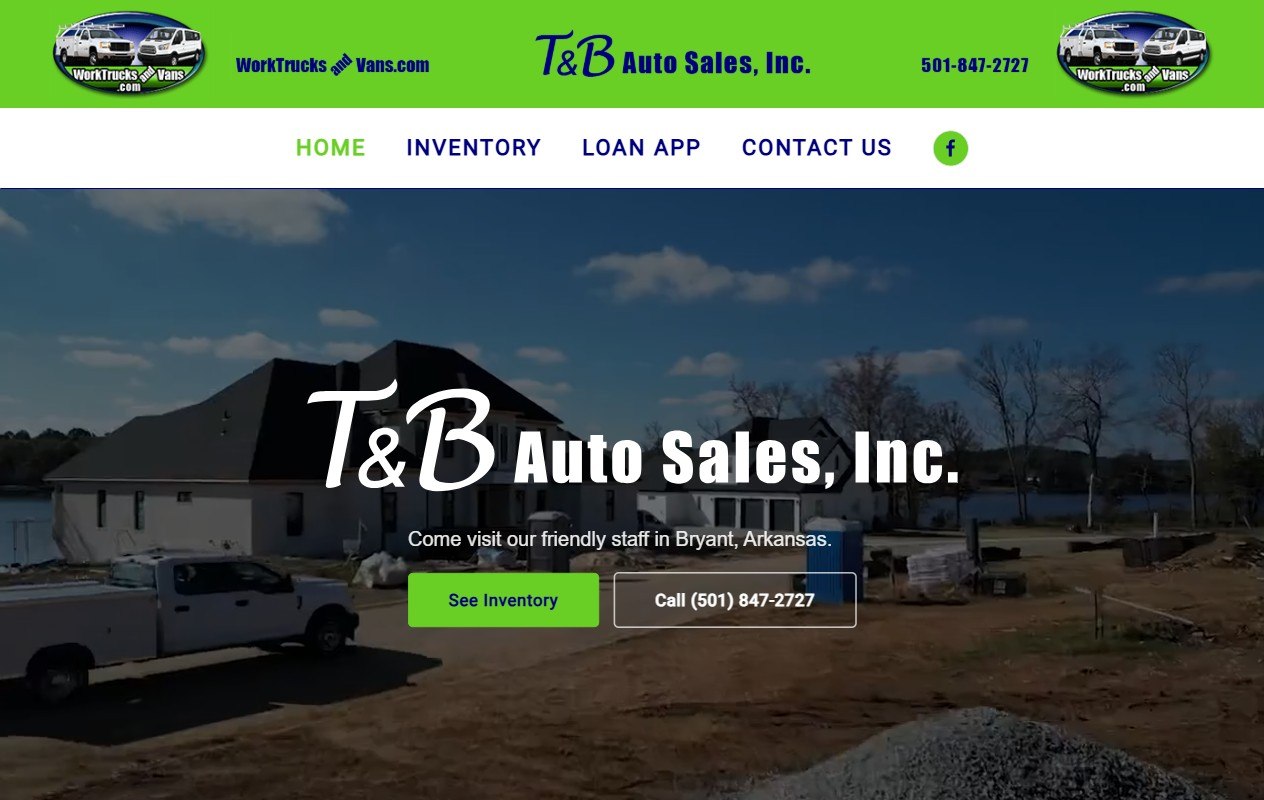T and B Auto Sales website built by Lingo, Bryant work truck and van dealer web design