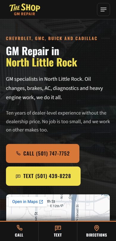The Shop GM Repair mobile website built by Lingo, North Little Rock GM auto repair web design