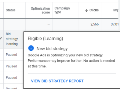 Google Ad Learning Phase